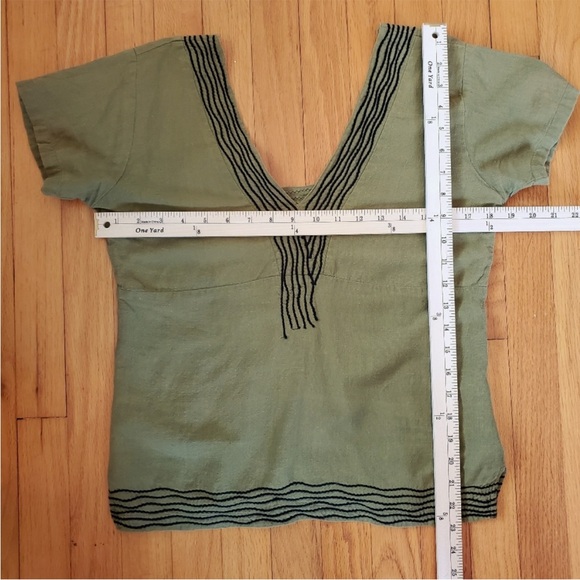 AVATAR Moss Green Embroidered  V-Neck V-Back Cutout Nepal Blouse Top - Picture 5 of 7